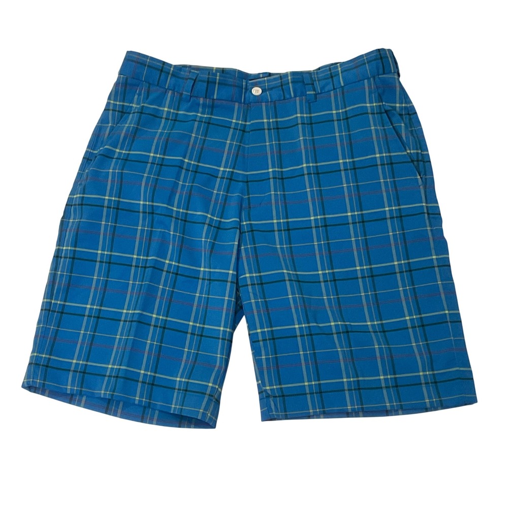 ALAN FLUSSER Men's plaid shorts golf No iron moisture wicking 20721‎ size 36 .